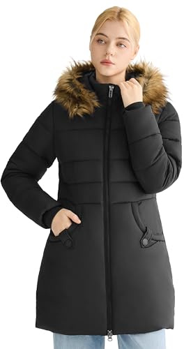 Orolay Winter Coats Women Long Puffer Jacket Windproof Warm Down Coat Parka with Faux Fur Hood, Black, Medium