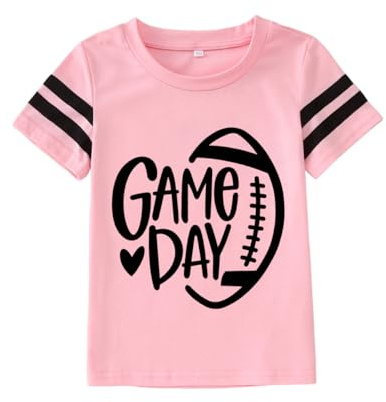 MODNTOGA Football Graphic T-Shirt Toddler Girl Boy Game Day Print Crewneck Shirt Short Sleeve Love Football Sunday Tee Tops (Pink, 4-5 Years)
