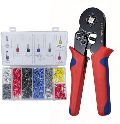 Ribech Set di pinze crimpatrici con 1200 punte, 0,25-10,00 mm², pressatura quadrupla, impugnatura ergonomica