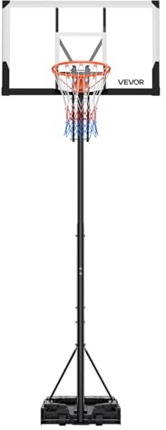 VEVOR Supporto da Basket Portatile Massimo 3,05 m Pallacanestro da Esterno con Piedistallo Regolabile in Altezza Design di Sollevamento, con Ruote e Tabellone PC da 1219,2 mm, per Cortili, Scuole