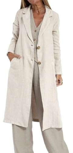 IDEALSANXUN Long linen cap for women casual lightweight trench coat
