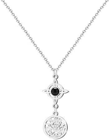 cotigo Collar Nudo de Bruja y Tetragramaton de Protección con Ágata Negra – Amuleto Espiritual de Acero Inoxidable para Mujer – Collar de Protección Energética y Buena Suerte (Agata Negra)