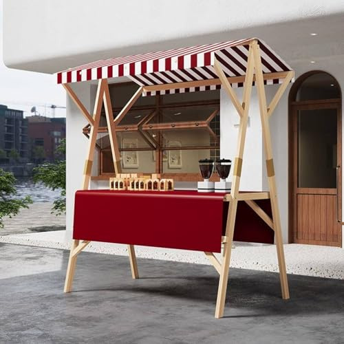 HARELA Genérico Puesto De Mercado con Toldo, Carrito De Vendedor De Comida, Puestos Plegables, para Venta De Alimentos, Carrito De Comida Callejera De Madera para Tiendas Mercados(Red B,150cm/59in)