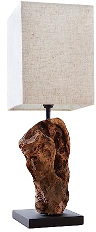 invicta INTERIOR Design Treibholz Lampe HYPNOTIC beige Leinenschirm Tischlampe in Handarbeit Tischleuchte Unikat