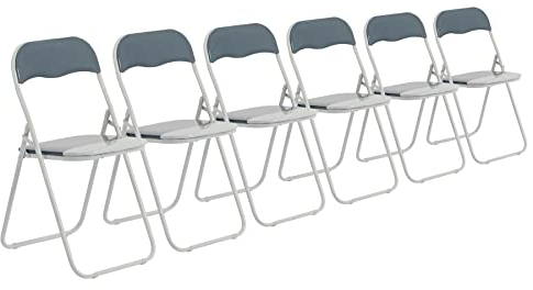 Harbour Housewares Padded Folding Chairs - Grey - Pack of 6 - Easy Store Metal Frame Foldable Desk Chair for Office, Dining, Kitchen