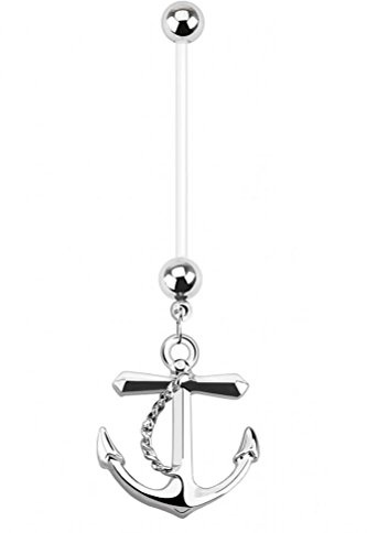Paula & Fritz® Bioflex Piercing para el ombligo para mujeres embarazadas de acero inoxidable quirúrgico 316L con colgante de ancla
