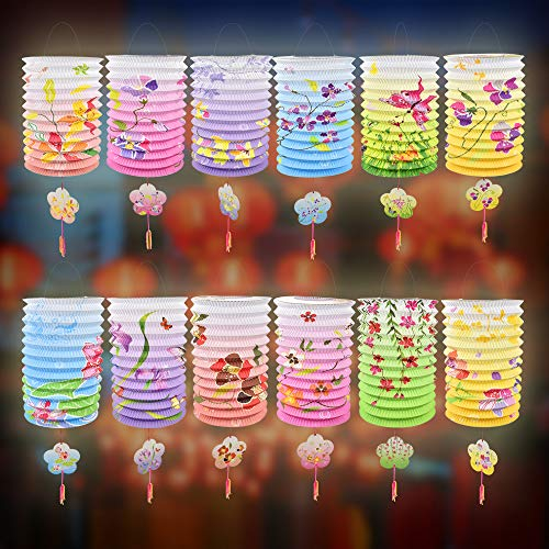 BUZIFU 12 Stück Chinesische Papierlaternen 33cm Papier Lampions Mehrfarbig Papierlampenschirm Faltbar Papierlampions Bunt Papier Lampenschirm Papierlampe für Chinesisches Neujahrsfest Party Feier