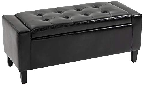 HOMCOM PU Leather Storage Ottoman Bench Storage Chest Tufted Ottoman Cube w/Flipping Top 92L x 40W x 40H cm Black