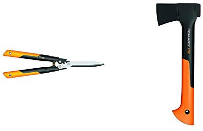 Fiskars PowerGear X Hedge Shear HSX92, Length: 63 cm, Black/Orange, 1023631 & Chopping Axe XS X7, Includes Storage and Carrying Case, Length: 35.5 cm, Black/Orange, 1015618