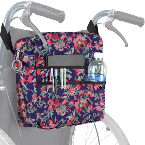 Vive Wheelchair Bag - Machine Washable, Double-Stitched, Water-Resistant Accessory Backpack for Rollators, Wheel Chairs, Walkers - Pouch with XL Pockets & Straps for Quick Installation