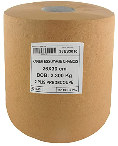 UNIVERSEL - Bobine Essuie Mains - Rouleau Papier Absorbant Prédécoupé - 2 Plis - En Ouate Chamois - 26 x 30cm