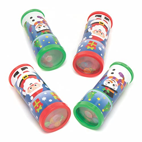 Baker Ross FC252 Christmas Kaleidoscopes - Pack of 4, Design Your Own Kaleidoscope, for Kids Arts and Crafts Activities, Perfect for Party Bags, Favours and Small Gifts