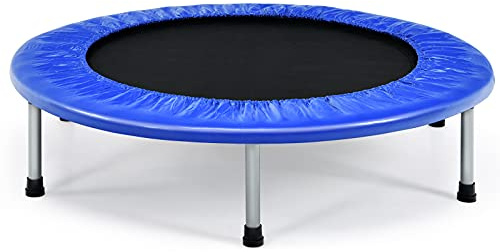GYMAX Ø97 cm Mini Trampolin klappbar, Fitness Trampolin für Erwachsene & Kinder, Gartentrampolin bis 150 kg belastbar (Blau)