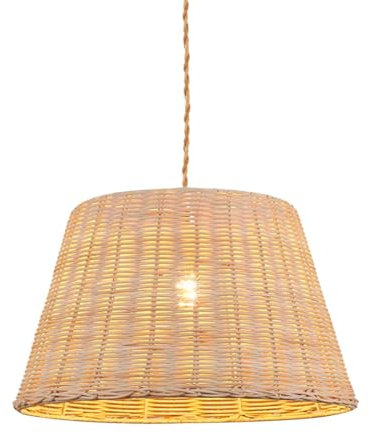 Barcelona LED - Lámpara Colgante de Techo Pantalla de Mimbre Rigido Trenzado Estilo Nordico Vintage con Portalampara cuerda E27, lampara techo para Salón Cocina