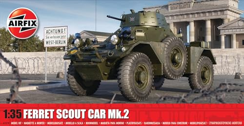 Airfix Model Set - A1379 Ferret Scout Car Mk.2 Model Building Kit - Plastic Model Tank Kits for Adults & Children 8+, Set Includes Sprues & Decals - 1:35 Scale Model, un-Painted
