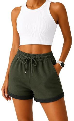 Smith & Solo Pantaloncini Sportivi Donna in Cotone, Shorts Donna Vita Alta, Pantaloncini Corti Estivi per Palestra, Running, Jogging, Yoga, Fitness e Allenamento (Cachi, M)