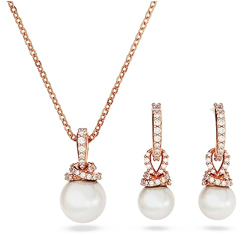 Swarovski Originally Set, Rosé Vergoldete Halskette und Ohrringe mit Kristallperlen und Strahlenden Swarovski Kristallen