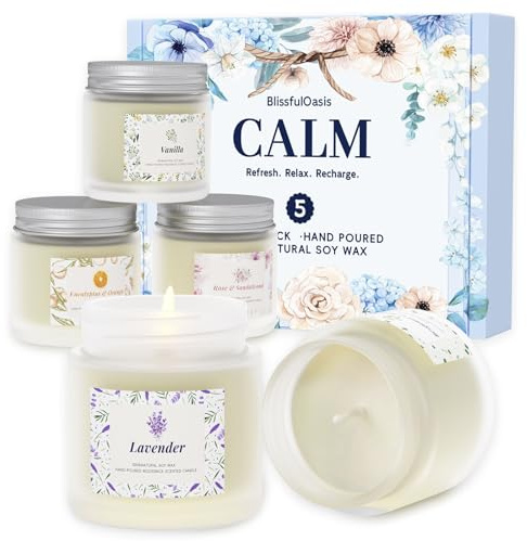 BlissfulOasis Scented Candles, Long-Lasting Candles for Home Scented, 5 Pack Candle Set, Candles for Women, Natural & Safe Ingredients, Candle Set for Birthday, Valentine's Day Scented Candles for Her