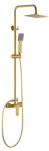 MICE Duschset - Duschstange, ausziehbar, Edelstahl, mit Sprühkopf und Duschgriff, goldfarben gebürstet - BDAR025/OC