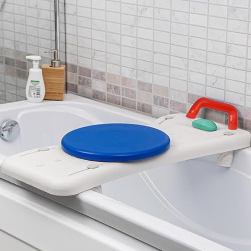 mosegor Siège de bain suspendu 40-64 cm Planche de bain télescopique pivotante à 360° avec poignée et plateau tournant pour personnes âgées handicapées blessées