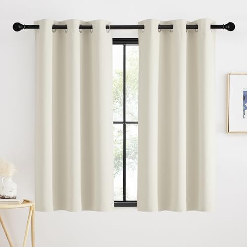 KGORGE Cortinas Cocina Ventana Cortinas Dormitorio Cortas 2 Piezas 90x90cm Cortinas Opacas con Ojales Cortinas Termicas Aislantes Frio y Calor Cortinas de Casa Cortinas Blackout, Beige Claro