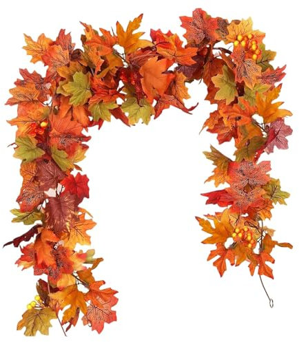 Artificial Autumn Maple Leaves Decor,5.7 Ft Hanging Vine Garland with Hooks for Weddings, Mantle Porch, Thanksgiving,Halloween Decor