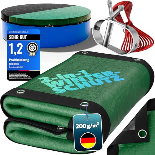 poolomio Poolöverdrag oval 800 x 400 cm | 2-i-1 solpresenning och vinterskydd 8 x 4 m | robust 200 g/m² PE poolpresenning | UV-beständig, alg- och smutsskydd | presenningsmått: 860 x 460 cm