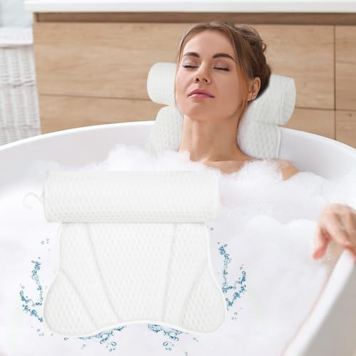 Alaoo Cuscino da Bagno, Cuscino Vasca da Bagn ocon 6 Ventose Antiscivolo, Con Palla da Bagno, Cuscini per Vasca da Bagno Ergonomici, Può Supportare La Testa, Il Collo, La Schiena, Per Vasca da Bagno