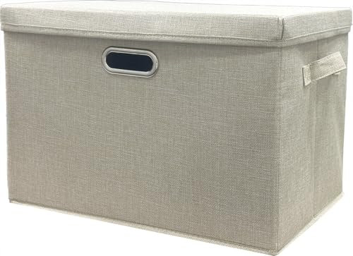 Storage Boxes with Lids Fabric, 38 L Collapsible Beige Large Stackable Cube Storage Box, Bedroom Foldable Wardrobe Shelves Organiser Decorative Baskets are used to Store Clothes Small Toys Keepsake