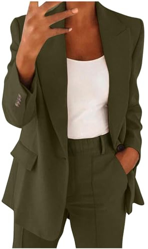 Elegant bröllopskostym för kvinnor, 2-delat set, långärmad blazer med knäppning, byxor med hög midja, för affärer, arbete, kontor, formella byxor, kostym, plusstorlek