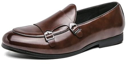 Mocasines con Hebilla para Hombre, Formales De Negocios Loafers Informales Cómodos Vestir Zapatos,Marrón,46 EU