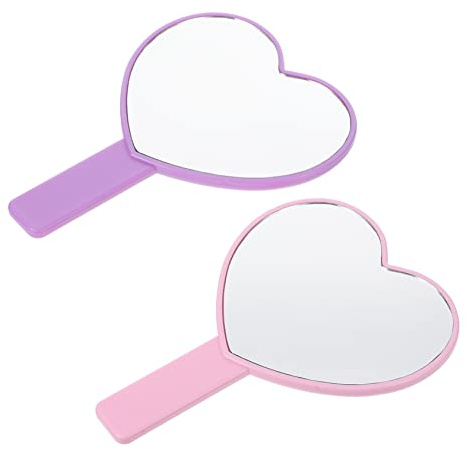 SAFIGLE 2 Pcs Miroir Cosmétique de Poche en Abs Léger Forme Cœur Poignée Portable pour Maquillage et Voyage, pour Filles et Femmes la Maison ou Présent d'anniversaire
