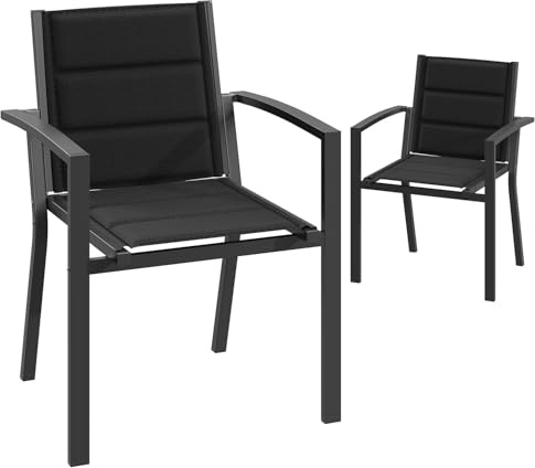 JUMMICO Chaises de Jardin, Chaise Empilable, Chaise Exterieur Terrasse, en Aluminium, Fauteuil de Jardin, Chaise Camping, Exterieur, Assise Confortable, Lot de 2 Chaise, Gris foncé