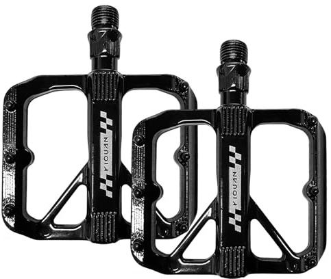 1 Pair Alloy Wide Platform Bike Pedals, Lightweight Hollow MTB Pedals with Boron Steel Axle & Sealed Bearings, Universal Double-Sided Anti-Slip Pedals for Mountain Bike and Road Cycling