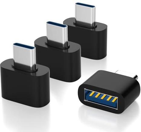 AXFEE USB C-adapter, 4 stycken, USB-A till typ C-adaptrar, USB A-uttag till C-kontaktadapter, SuperSpeed-dataöverföring och snabb laddning, kompatibel med telefon, PC, galax, iPad, bärbar dator och