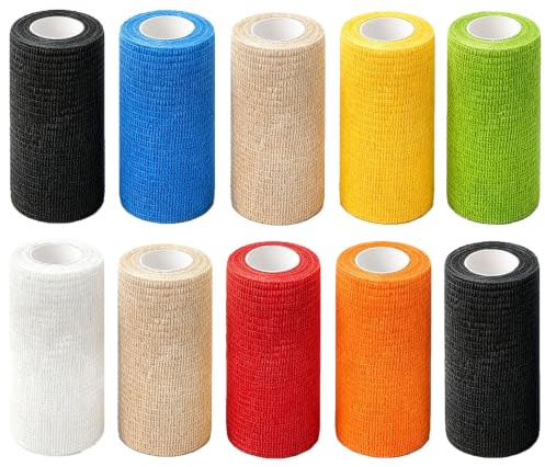 10 Rolls Self Adhesive Bandage, 4 inch Wide Cohesive Bandages, 10cm x 4.5m Elastic Wide Breathable Football Sock Tap for Sports, Wrist Ankle, Pet Vet Wrap, Horse Dogs Bandage