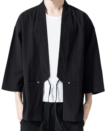 Munweiyu Kimono traditionnel japonais pour homme Noragi Veste Yukata Manteau Haori Vintage Kimono Japon Happi Shirts Veste d'été Yukata Manteau ouvert sur le devant