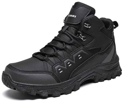 Scarpe da Trekking alla Moda, Alte in Pelle, da Esterno, per Coppie e Avventure di Corsa (Black, 42)