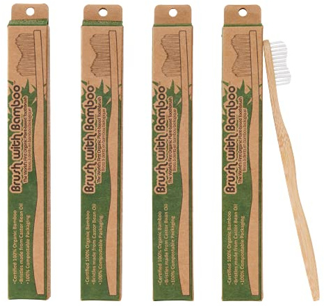 Brush with Bamboo Toothbrush with Plant-Based Bristles - 4 Pack