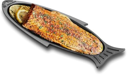 Outset 76376 Fisk gjutjärn grill och serveringspanna svart, 48 x 18,5 x 2,5 cm