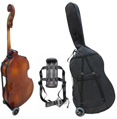 Yinfente Upright Double Bass Cart with Carbon Fiber Cradle & Durable Rubber Wheels – Universal Bass Buggy for 1/10 to 4/4 Size Double Bass – Portable Stand for Indoor & Outdoor Transport