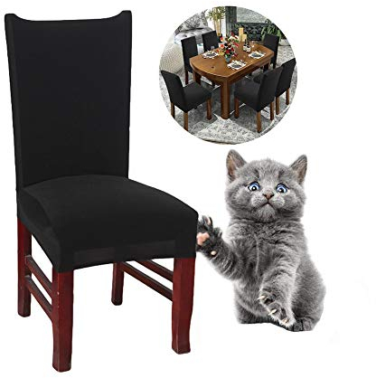 Junyito Stuhlhussen 4er 6er Elastische Set Stuhlhussen Universal Stretchhusse Stuhlbezug Stretch für Stuhl Esszimmer (C-Schwarz, 4 Stücke)