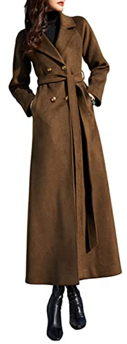 PLAERPENER Manteau en laine de cachemire pour femme avec col en fausse fourrure - Hiver chaud et épais - Double boutonnage - Long, 46
