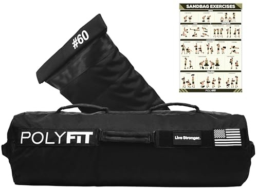Polyfit Sandbag Pro – Workout-Sandsack mit dreifachem Klettverschluss und verstärktem Nylon-Gurtband – Schwarz – 27,2 kg