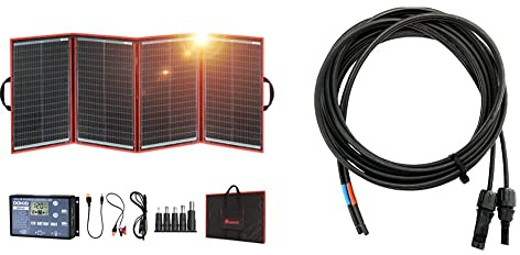 DOKIO 200W 18V Faltbar Solar Panel Kit Monokristallines Mit Solarladeregler Und PV-Kabel & Offgridtec 5m Profi-Verbindungskabel Solarladeregler zu Solarmodul - MC4 zu Aderendhülsen