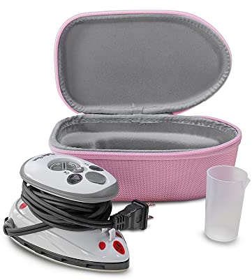 The Quilted Bear Mini Steam Iron - Lightweight Mini Travel Iron for Effortless Quilting & Wrinkle-Free Clothes with Hard Shell Case - Travel Steamer Craft Press for Clothes & Crafts (Pink)