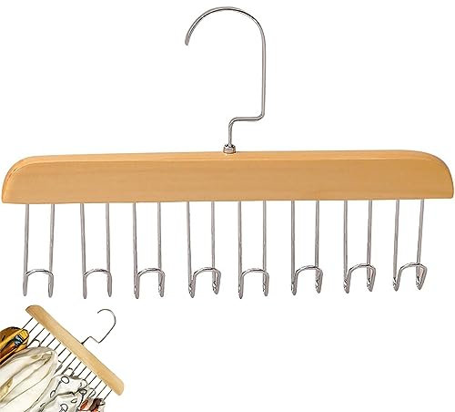 LPMXYW Anti Slip Multi Hook Coat Rack Bra Hanger Sturdy And Durable Wooden Scarf Organizer Multifunctional Lingerie Vest Sling Rack 360 Degree Bra Storage for Closet with 8 Hooks Wood Color