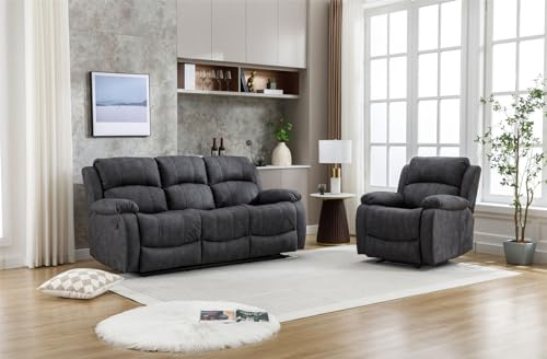 AZRBOPO Recliner Sofa Set, Leathaire Fabric Manual Recliner with Adjustable Backrest and Footrest - 3+1 Seater Set