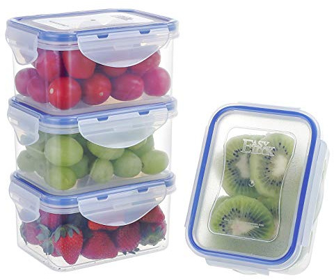 EASYLOCK 4Pack 500ML Food Storage Containers with Lids Airtight, Meal Prep Containers Reusable, Plastic Food Container with Lids Set, Freezer Storage Boxes, Snack Pots