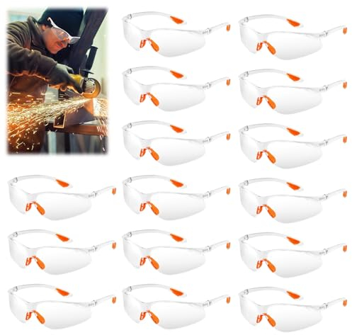OXRXRO 15 Stück Transparente Schutzbrillen für Arbeit, Bau, Labor - Staubdicht, Augenschutz für Erwachsene - Anti-Staub, Chemie